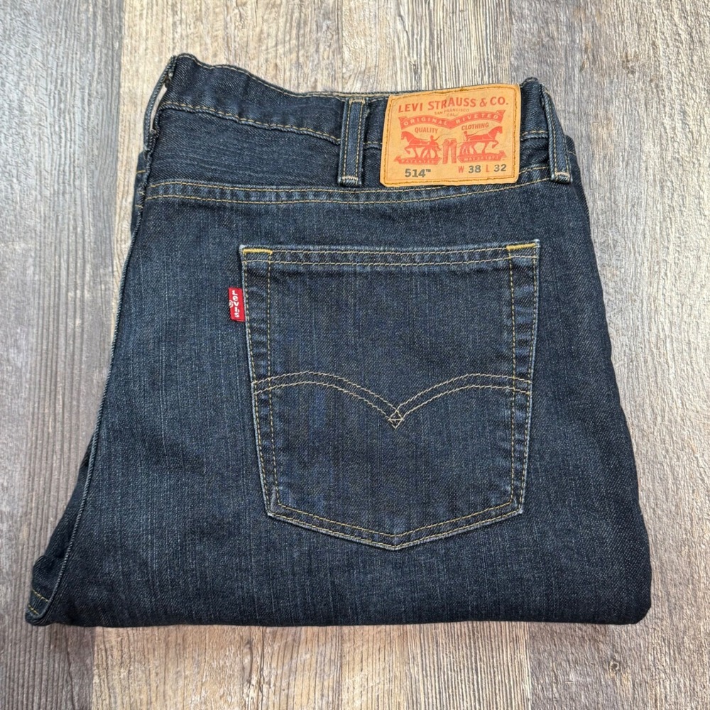 Levis 514 Straight Fit Jeans Mens 38x32 Dark Wash Indigo 100% Cotton Denim